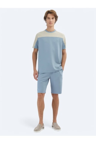 Kip Mavi Düz Bisiklet Yaka T-shirt Mavi