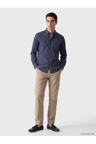 Lcwaıkıkı Classic Lacivert Regular Fit Çizgiili Gabardin Erkek Gömlek