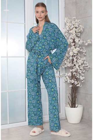 Limissi Viskon Desenli Pijama Yakımı Yeşil