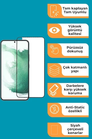 Samsung Galaxy S24 Ultra Uyumlu Tam Kaplayan Premium Ekran Koruyucu Cam Anti-static Özellikli Siyah Çerçeveli