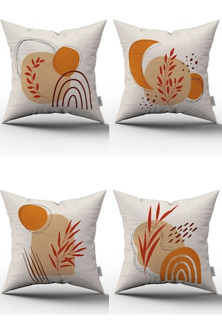 Turuncu Kahverengi Bohem Modern Desenli Dijital Baskılı Kırlent Yastık Kılıfı Seti 4kmbs106