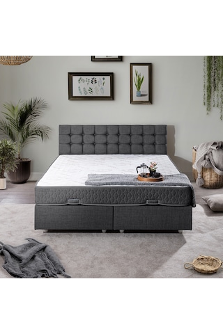 Venedik Çift Kişilik Baza Başlık Letto Yatak Seti - Antrasit 150 x 200