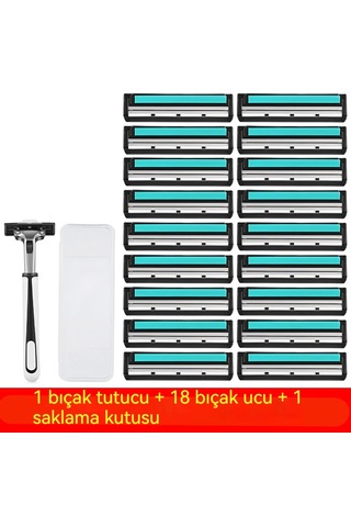 Bıçak Tıraş Makinesi Tıraş Makinesi Paslanmaz Çelik Manuel Kafa Erkek Vintage Sakal Bıçağı Sakal Bıçağı Sakal Bıçağı Elektrikli Değiştirme Ithal Çift Katmanlı 1 Bıçak Tutucu 18 Bıçak Bıçak Kutusu