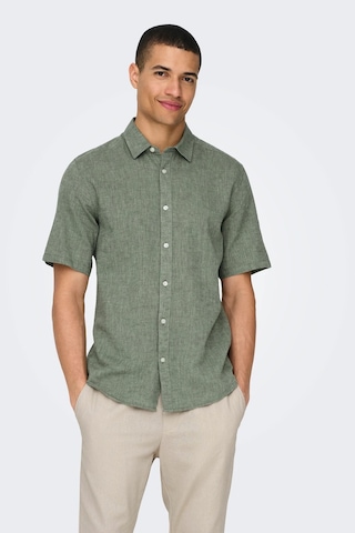 Only & Sons Erkek Onscaıden Slim Fit Kısa Kollu Keten Gömlek 22009885 Haki