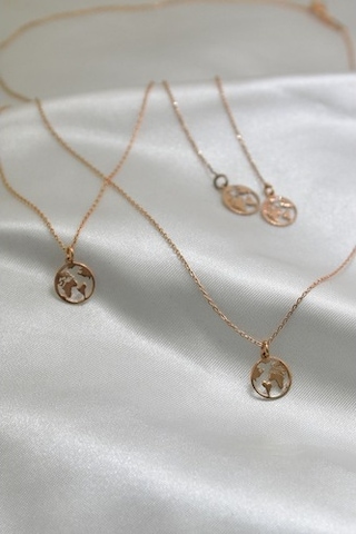 925 Ayar Gümüş Rose Kaplama Dünya Kolye Küpe Bileklik Set