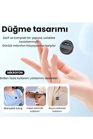 2 Adet Profesyonel Kablosuz Yaka Mikrofonu Lighting Uyumlu Manyetik Klipsli