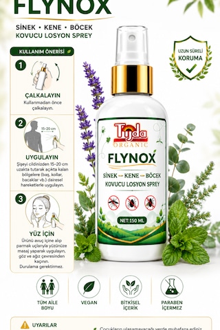 Tijda Flynox Sinek Böcek Kene Kovucu Losyon Sprey 150 Ml Doğal Bitkisel Tüm Vücut Seyahat Tatil Boy