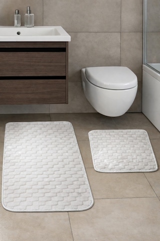 Kaymaz Tabanlı 2 Li Banyo Paspas Seti Yıkanabilir, Su Emici, Toz & Leke Tutmaz Oval Klozet Takımı Kamel