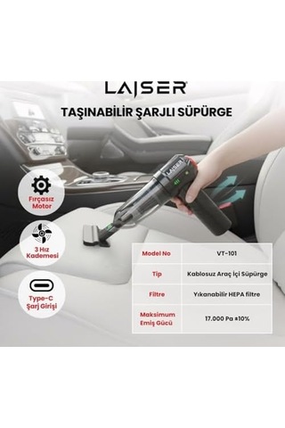 Mini, Katlanabilir Led Ekranlı 17.000 Pa 3 İn 1 Çekme-vakum-üfleme Özellikli Şarjlı Araç Süpürgesi