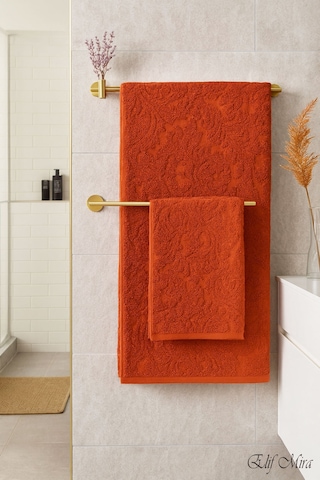 Banyo & Yüz Havlusu Seti %100 Pamuk 90x150 + 50x90 Cm Amorivy Kiremit