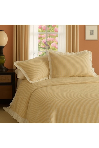 Sarı-bej % 100 Pamuk Fırfır İplik Boyalı Çift Kişilik Nevresim Takımı,modern Çizgili Nevresım Seti Sarı Bej