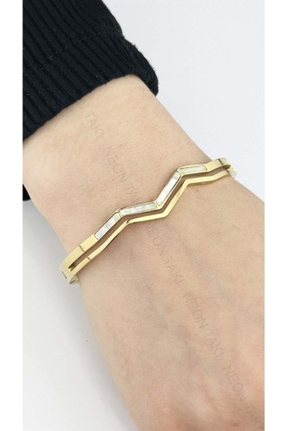 Sedefli, Paslanmaz Çelik Bileklik 146, Altın Renk Altın