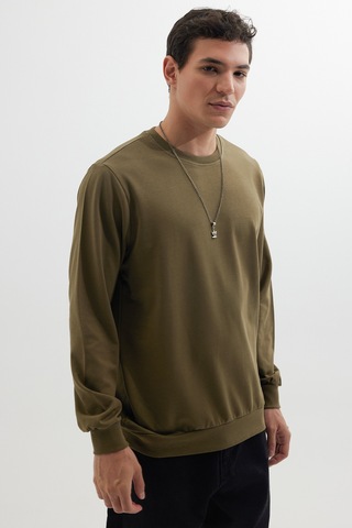 Tudors Erkek 3'lü Kahve-yeşil-lacivert Relax Fit Rahat Kesim %100 Pamuk 2 İplik Bisiklet Yaka Sweatshirt-46103 Çok Renkli