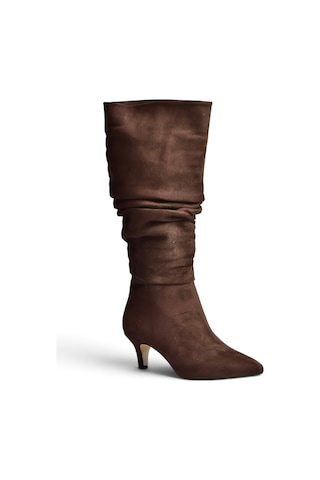 Fox Shoes Z965170402 Kahverengi Süet İnce Topuklu Büzgülü Kadın Çizme
