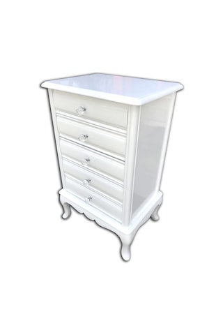 Şifonyer Aslan Model Kayın Torna Ayak Çekmec 1Ad Parlak Beyaz Natüre PORSELEN Kulp El Yapım