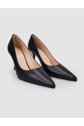 %100 Hakiki Deri Siyah Kadın Stiletto Siyah