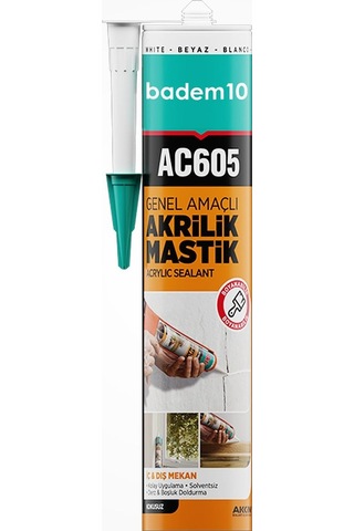 Boyanabilir Genel Amaçlı Solventsiz Kolay Uygulanır Akrilik Mastik 500 Gr Beyaz Renkli Ac605