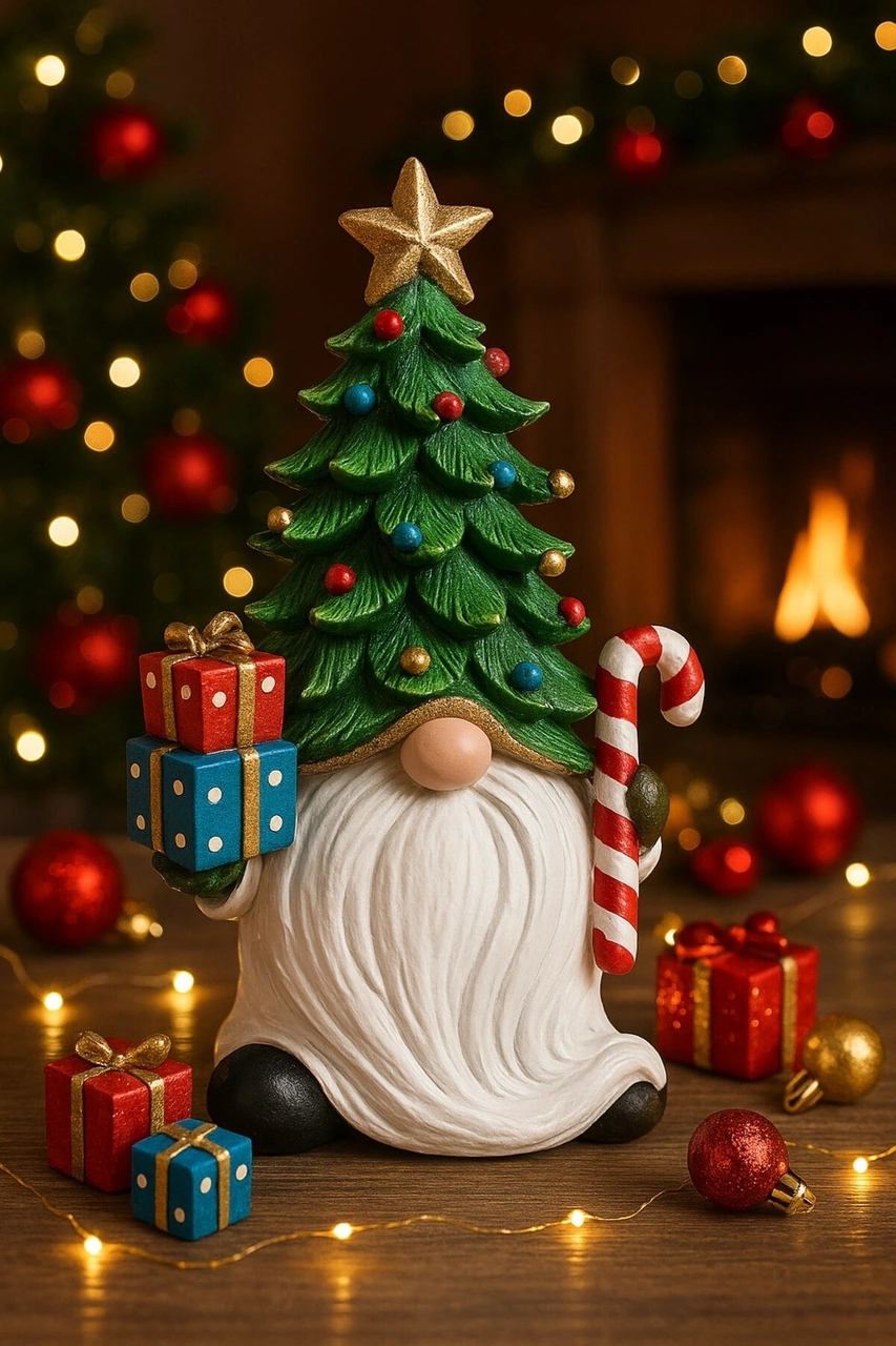 Noel Baba Sakallı Çam Ağacı Figürlü Yılbaşı Christmas El Yapımı Süs Polyester Hediye Biblo 19 Cm Kırmızı