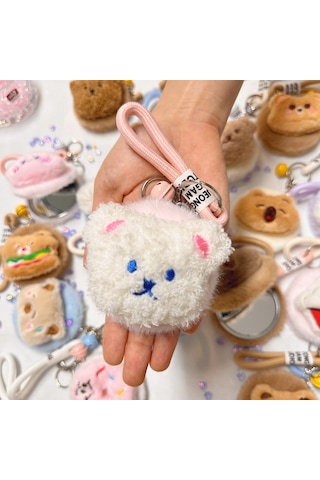 Peluş Cep Ayna Kedi Veya Ayı Figürlü Anahtarlık Tozlu Pembe