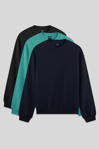 Standart Fit Basic O Yaka 3lü Paket Siyah-lacivert-deniz Yeşili Erkek Sweatshirt - 88363 Siyah - Lacivert