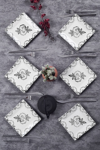 Piatti Naturali 6'lı Black Rose Tatlı Tabak Seti Sunum Servis Pasta 15 Cm