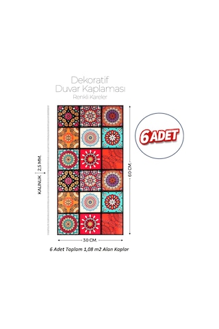 30x60 Cm Kendinden Yapışkanlı Duvar,banyo,tezgah Arası Kaplama Çok Renkli 9-1-30x60-6