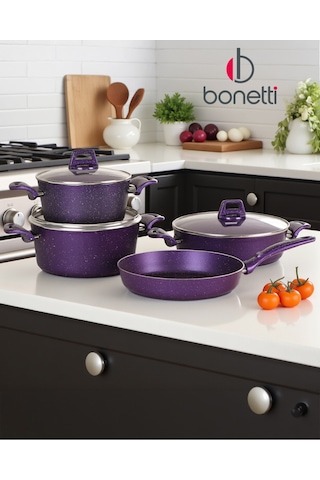 Bonetti 7 Parça Granit Tencere Seti Mor