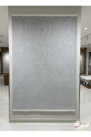 Konak Halı Modern Salon Halısı Açık Gri Emboss Kabartmalı Saçaklı Kaymaz Taban Açık Gri