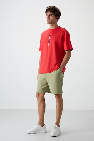 Air Jones Tommy Life Fiesta Pamuklu Kalın Yüzeyi Dokulu Oversize Fit Baskılı Erkek T-shirt - 88366 Kirmizi