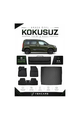 Citroen Berlingo 2026 Model Aracınıza Özel 4d Karbonlu Kauçuk Paspas Takımı Ve Bagaj Havuzu