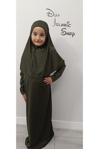 Kız Çocuk Tek Parça Namaz Elbisesi Haki Yeşili Haki