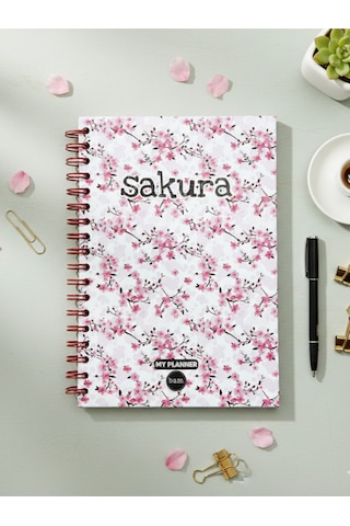 Kırmızı Sakura Tasarımlı Konuşan Ajanda Pembe