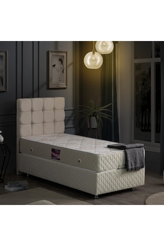 Setaymobilya Baza, Duke Krem Tek Kişilik Baza + Başlık+ Ortopedik Yatak