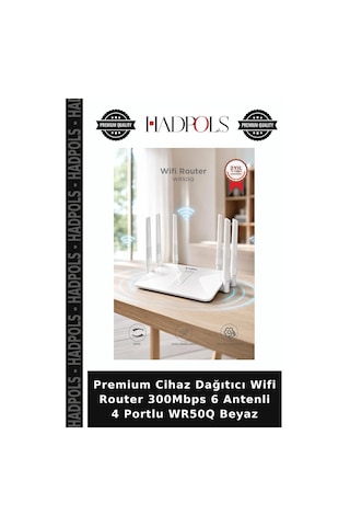 Premium Cihaz Dağıtıcı Wifi Router 300mbps 6 Antenli 4 Portlu Wr50q Beyaz