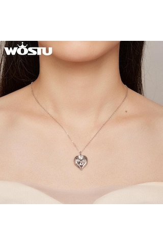 Novahub Wostu Anneler Günü Hediyesi 925 Ayar Gümüş Bebek Ayak İzi Kalp Charm Kolye Zincir, Sevgilisi İçin Gümüş