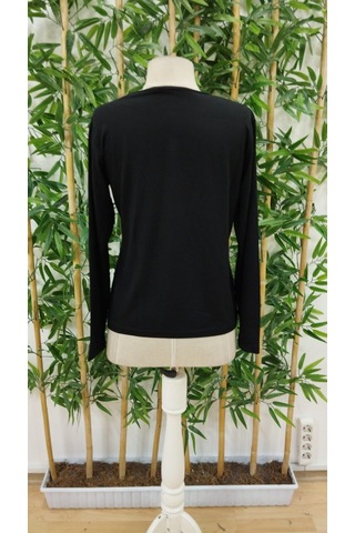 Nnstartshopping Kadın Uzun Kollu Bisiklet Yaka Gülümseyen Surat Desenli Viskon Bluz Siyah