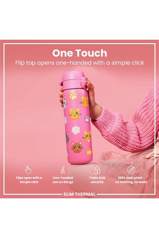 Ion8 - İnce Su Termosu - Kediler - 500 Ml - Sızdırmaz Çok Renkli
