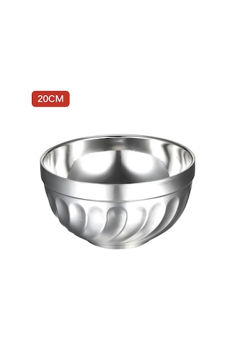 Geeksen 20cm Çocuklar İçin Paslanmaz Çelik Çift Duvarlı Isı Yalıtımlı, Düşmeye Dayanıklı Yemek/kelleci Kasesi - Gümüş Rengi