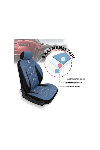 Minderland Fa Serisi - Ford Tourneo Courier İle Uyumlu Koltuk Kılıfı, Keten / Mavi Melanj