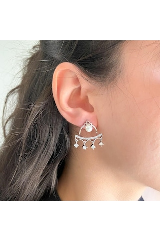Çelik Sallantılı Küpe Zirkon Taşlı Kulak Altı Model Unk-775 Gümüş
