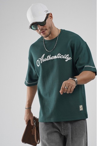 King Brich Oversize Kalıp Authenticity Nakış Detaylı Tişört Yeşil