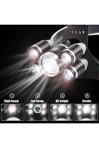 Sge Teknoloji Şarjlı 5 Led 18000 Lümen Kafa Lambası Siyah