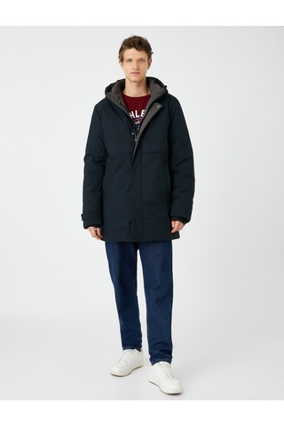 Koton Kapşonlu Anorak Fleto Çift Cep Detaylı Çıtçıt Düğmeli Fermuarlı Lacivert 4Wam00023Hw 4Wam00023Hw704 Lacivert