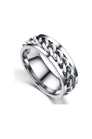 Punk Rock Stainless Steel Rotatable Chain Rings, Ring Size:8 Silver Çok Renkli