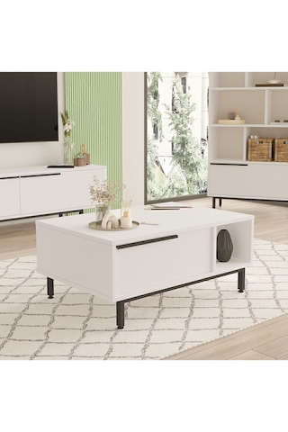 Bohem Orta Sehpa 60x90cm Metal Ayaklı Kapaklı Beyaz Boh2-w Beyaz