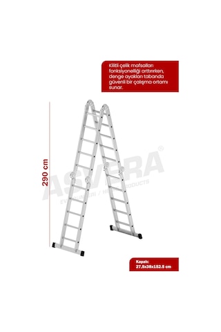 Asvera 5.8 Metre Çok Amaçlı Akrobat Merdiven - 20 Basamaklı 4x5 Katlanır Profesyonel Merdiven