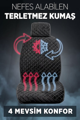 Tay Tüyü Terletmez Kumaş Oto Koltuk Kılıfı 2 Ön Koltuk Seti - Siyah