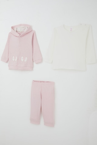 Breeze Kız Bebek Bodyli 3 Lü Takım Fiyonk Arma Nakışlı 4 Ay - 1 Yaş , Pembe