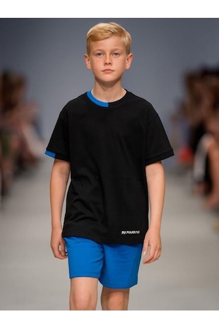 Marions Çocuk Basic Yaka Detaylı Oversize T-shirt-15955 SIYAH