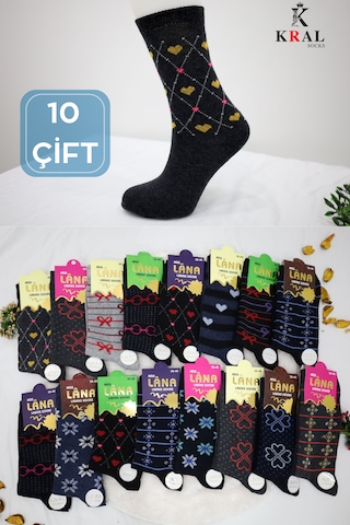 Kadın Renkli 10 Çift Likralı Pamuklu Penye Uzun Çorap ASORTİ